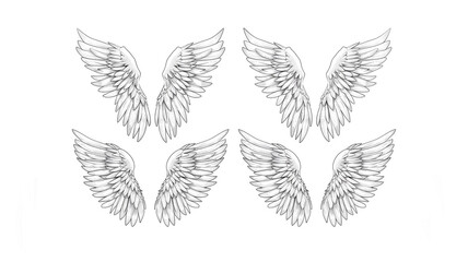Set of angel wings isolated on a white background