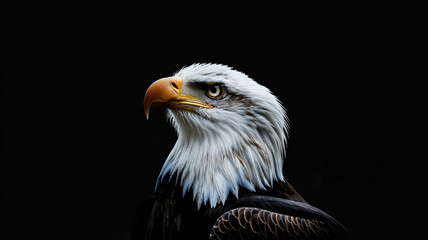 Fototapeta premium face of bald eagle portrait isolated on dark background