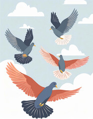 Obraz premium A group of doves flying in the sky birds flying over the sky