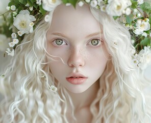Obraz premium albino girl with a wreath of flowers on her head.