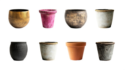 MEGA PACK of empty plant pots. Various colors and styles. Premium pen tool cutout with transparent background PNG. Collection 01