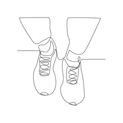 Continuous single line drawing of foot wearing casual sneakers shoes. One line art of sport shoes vector illustration