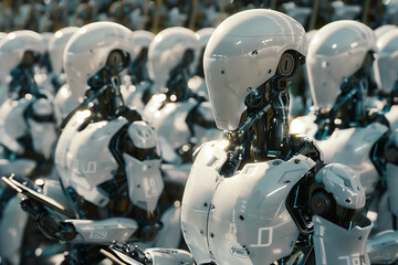 Fototapeta premium Many robots arranged in a row