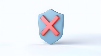 Obraz premium cartoon 3d Icon safety shield x mark perspective . Blue symbol security safety icon. Red X mark in minimalistic style. 3d vector illustration. white background