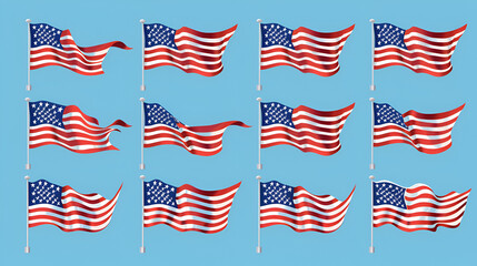 Flag USA set isolated icon America holidays, generative ai