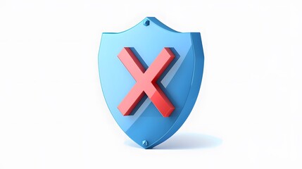 Obraz premium cartoon 3d Icon safety shield x mark perspective . Blue symbol security safety icon. Red X mark in minimalistic style. 3d vector illustration. white background