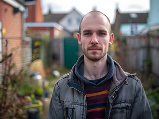 Fototapeta premium Portrait of an English man in front of his yard