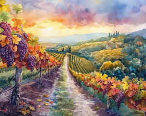 Naklejka premium A watercolor illustration of a serene forest scene with colorful foliage and soft, dreamy elements in the background