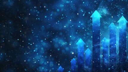 Up arrows on deep blue background space with one big arrow. Business growth, development progress, financial company statistic, hi results, investment grow concept Financial result graph.