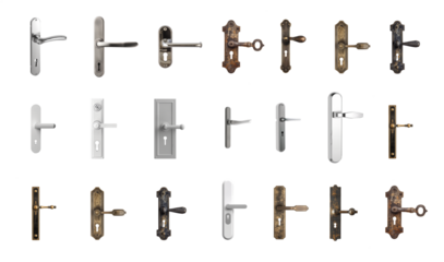 Mega pack of doorknobs, door handles, with and without keyholes. Vintage, retro, modern, antique, classic, clean, minimal and intricate. Metallic, gold, copper, silver, metal, chrome, aluminium, more