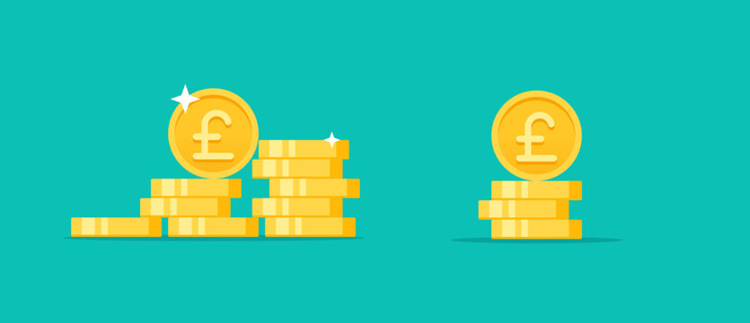 Pound golden coins stack flat style vector illustration