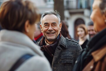 Mature man in the street of Paris, France. People on the background.