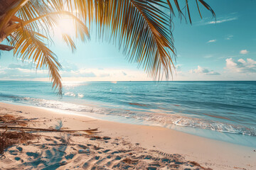 Sunny tropical beach with clear sky and gentle waves