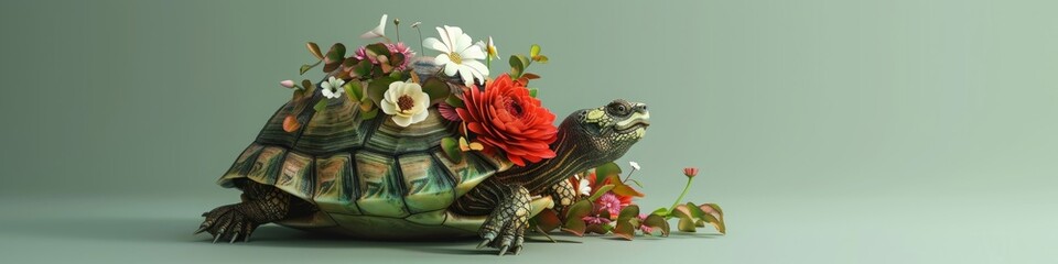 turtle with flowers.