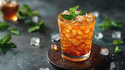 mint julep, fresh drink made with whiskey, sugar, water, ice and fresh mint