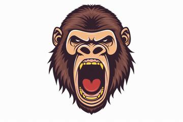 Angry cartoon gorilla showing teeth in a fierce expression - obrazy, fototapety, plakaty