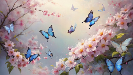 A Butterfly on a Pink Cherry Blossom