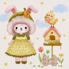 Cuty girl and her hobbies in easter festival