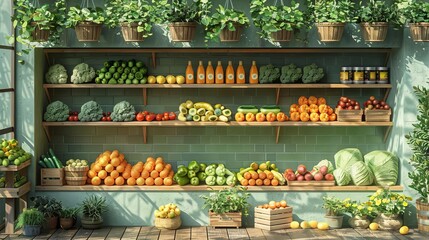 The grocery store is full of fresh fruits and vegetables.