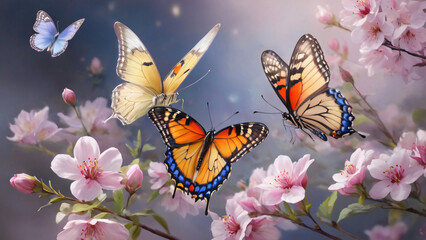 Cluster of Butterflies on Pink Milkweed Flowers