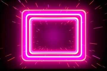 neon magenta color frame for a card with free space for text on a dark black background. Charming background for greeting messages - stars, shining glitter, festive holidays.