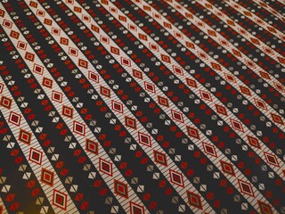 background of tribal print seamless pattern wrapping paper closeup, triangle kite shape red black...