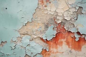 Textured close-up of a decaying wall with peeling light blue and orange paint, showcasing the effects of time and weather on materials

Concept:
Aging architecture, weathered textures, urban decay, pe