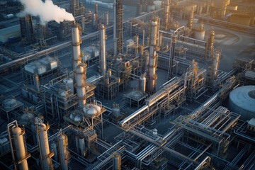 Petrochemical plant from the industry factory zone with oil storage tanks AI Generative