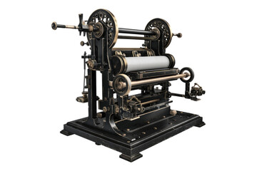 Single printing press machine isolated on transparent background.