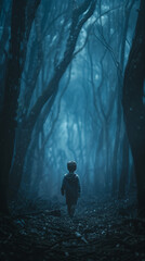 Child in a dark and dense forest