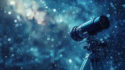 Astronomy telescope focused on a celestial ocean of stars, with a bokeh effect creating a sense of boundless exploration.