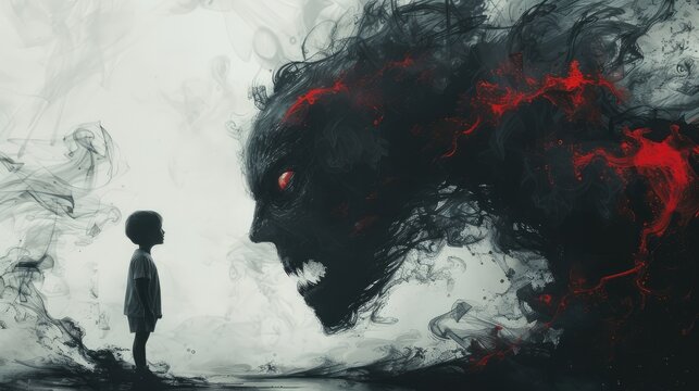 A strong kid challenge his nightmares and imaginary monster, Child's nightmare