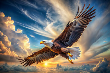 Obraz premium An eagle is flying on the sky, illustration clipart, 1500s, isolated