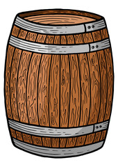 Wine beer wooden barrel color sketch engraving PNG illustration. Scratch board style imitation. Black and white hand drawn image.