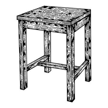 Stool wooden tabouret chair sketch engraving PNG illustration. Scratch board style imitation. Hand drawn image.