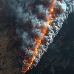 The satellite image captures the widespread devastation caused by the large forest fire and its rapid spread.