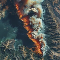 The satellite captured the vast expanse of a raging forest fire, revealing the widespread devastation and rapid progression of the flames.