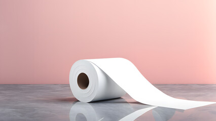 A roll of toilet paper is laying on a counter