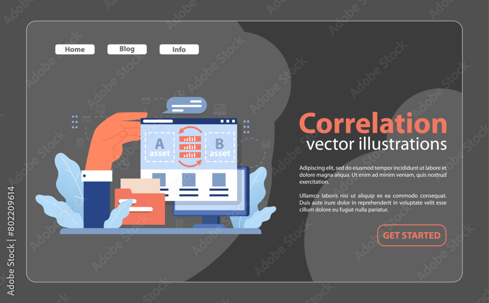 Poster analyzing diversification with correlation. flat vector illustration.
