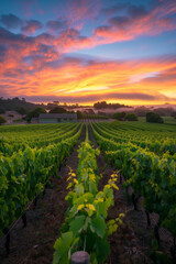beautiful sunset over the vineyards
