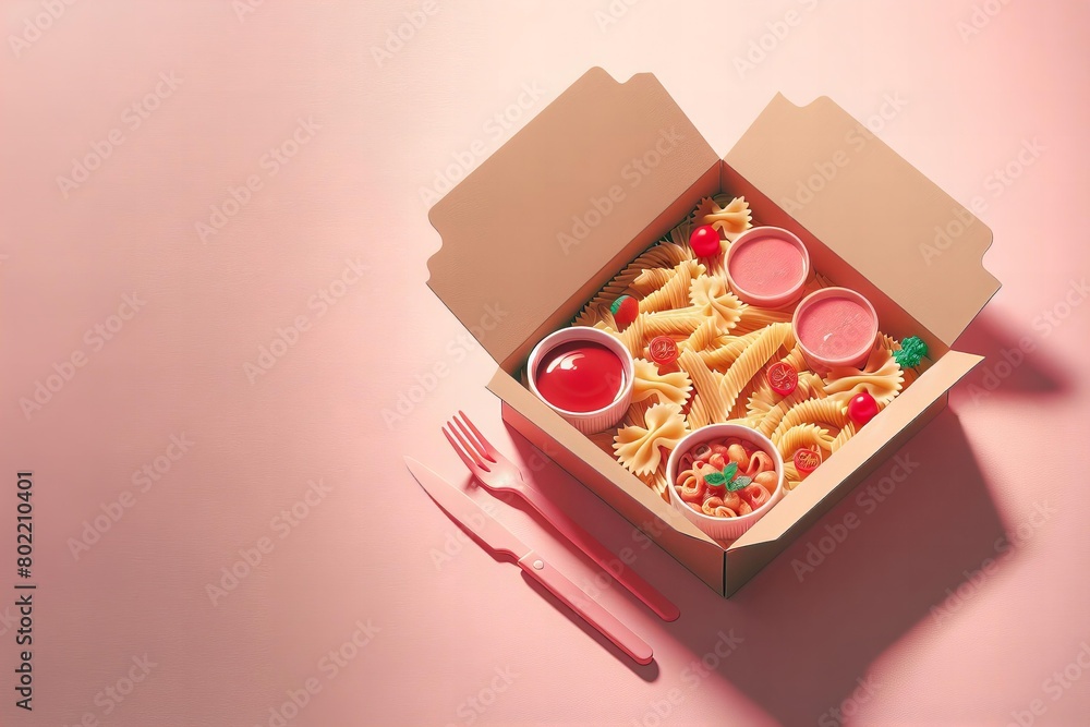 Wall mural box of food with a fork and knife next to it