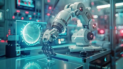 A robot arm that is an innovation in healthcare The automation and control of future hospital equipment with holographic data represents incredible advances in medical robotics.