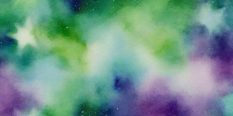 Green, Blue, Violet, abstract watercolor background.