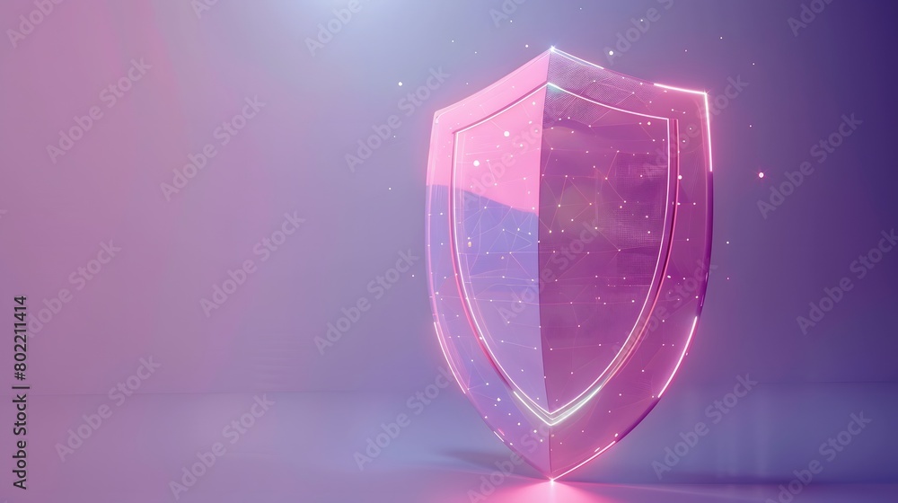 Poster cyber security safety shield in minimalistic style. 3d vector illustration. white background