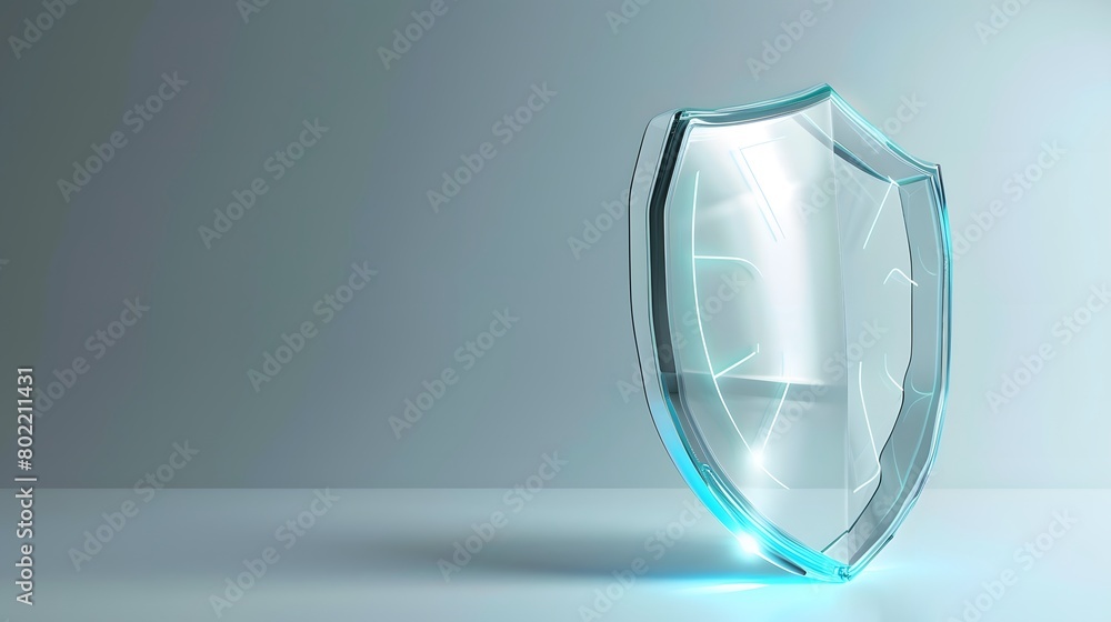 Poster cyber security safety shield in minimalistic style. 3d vector illustration. white background