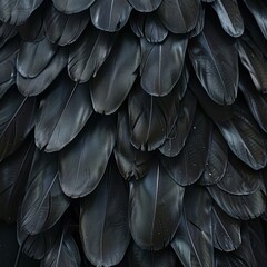 Black Swan Feathers Background, Black Plume Pattern, Wings Feather Texture with Copy Space