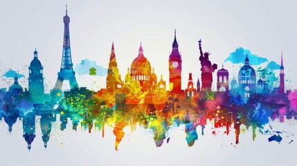 Detailed Europe Skyline Silhouette Vector Illustration for Travel Tourism Destinations