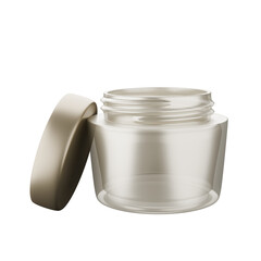 Transparent grey cream facial jar with lid, rendered in 3D.  with a work path. Ideal for advertising signage, product design, sales, and product coding.