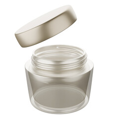 Transparent grey cream facial jar with lid, rendered in 3D.  with a work path. Ideal for advertising signage, product design, sales, and product coding.