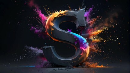 letter S 3d art with powder explosion video animation - Powered by Adobe